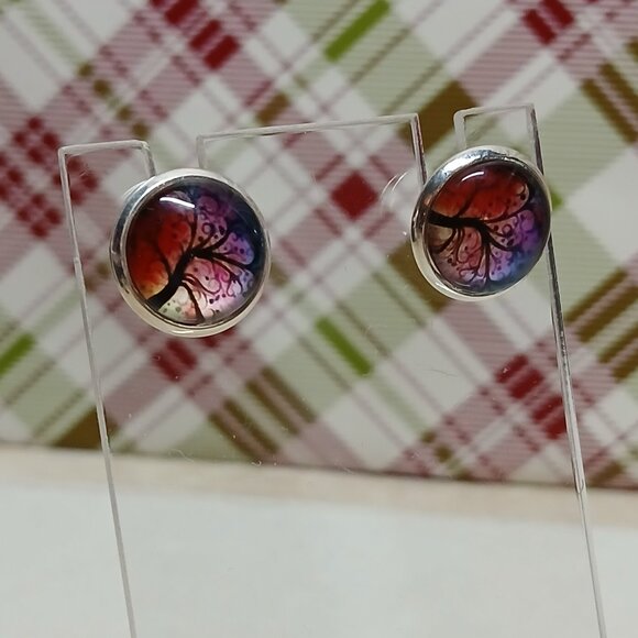NWOT Fashion Jewelry Silver Tone Tree of Life Stud Earrings #13 - Picture 4 of 10